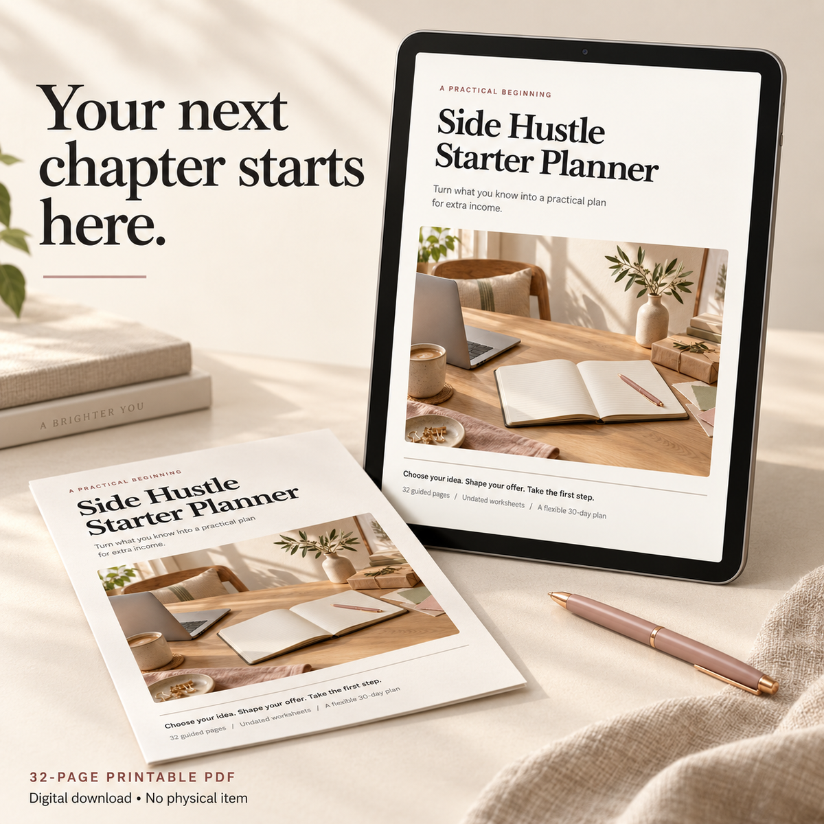 Side Hustle Starter Planner | 32-Page Business Workbook & 30-Day Action Plan