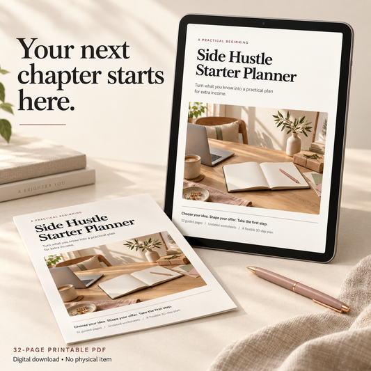 Side Hustle Starter Planner | 32-Page Business Workbook & 30-Day Action Plan